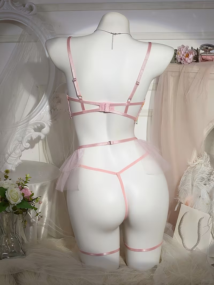 LUCERO Conjunto de Encaje Floral pastel con portaliga 2