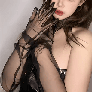 MILA GUANTES LARGOS DE TULL ROJO Y NEGRO