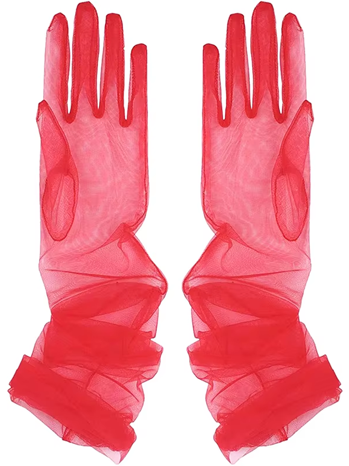 MILA GUANTES LARGOS DE TULL ROJO Y NEGRO 6
