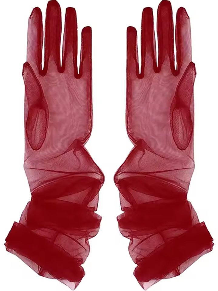MILA GUANTES LARGOS DE TULL ROJO Y NEGRO 8