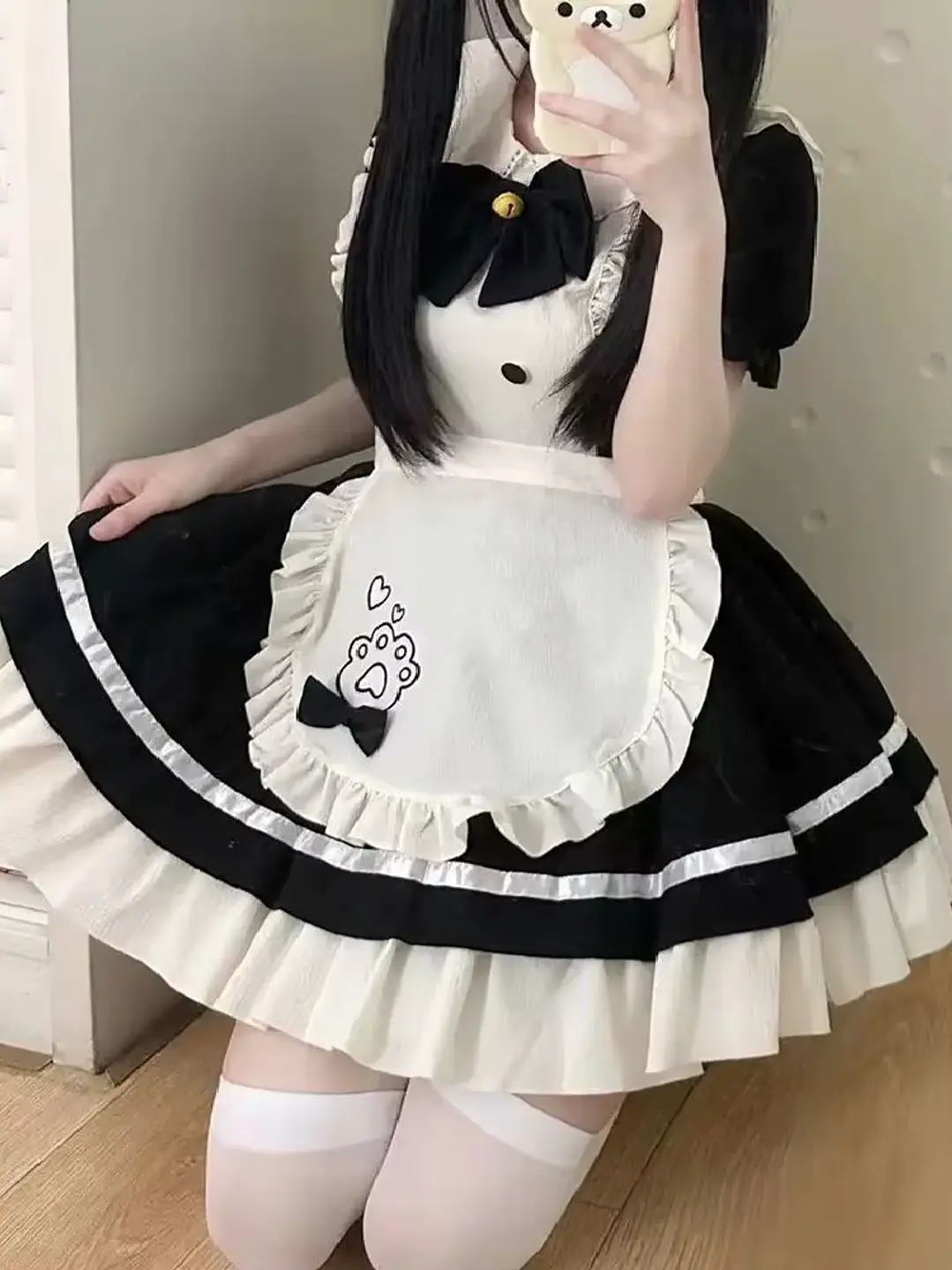  CONJUNTO MUCAMA KAWAII ESTAMPADO HUELLA DE GATITO - STEFFY  2