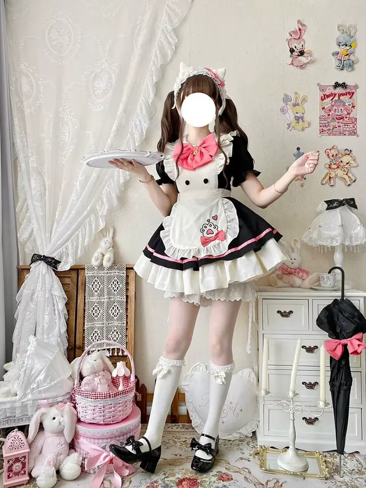  CONJUNTO MUCAMA KAWAII ESTAMPADO HUELLA DE GATITO - STEFFY  4