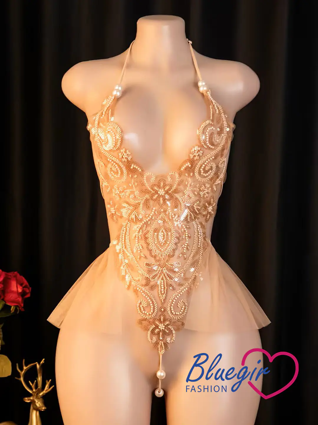 BODY LENTEJUELAS TRANSPARENTE DORADO CHAMPAN-SOFY  1