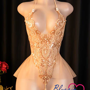 BODY LENTEJUELAS TRANSPARENTE DORADO CHAMPAN-SOFY 