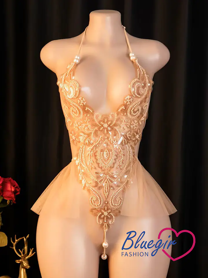 BODY LENTEJUELAS TRANSPARENTE DORADO CHAMPAN-SOFY  1
