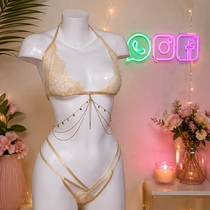 LENCERIA DE ENCAJE TRANSPARENTE CON CADENA SEXI - VERENIS