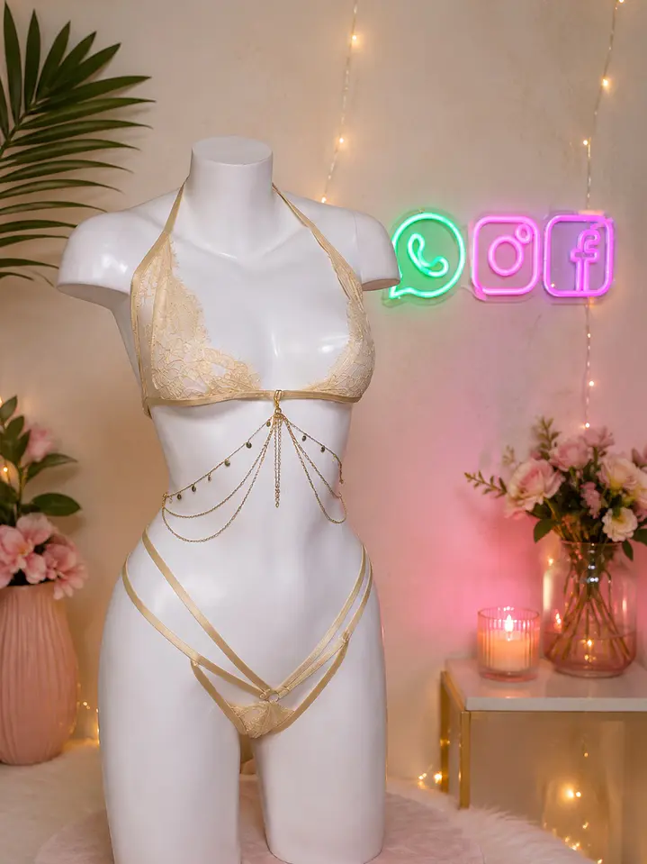 LENCERIA DE ENCAJE TRANSPARENTE CON CADENA SEXI - VERENIS 1