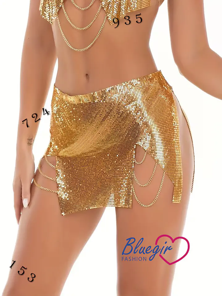 MINI FALDA METALICO SEXI FIESTERO ABIERTO EN LAS PIERNAS CON CADENA - GIA 3