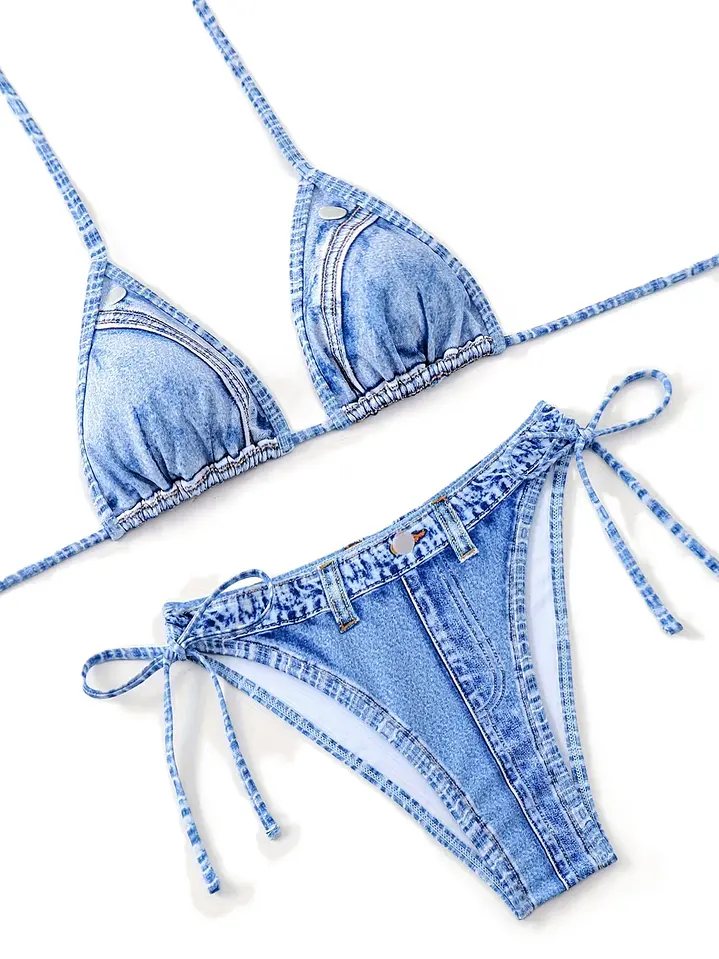  Bikini Denim Azul de Amarre Sexy- gina 2