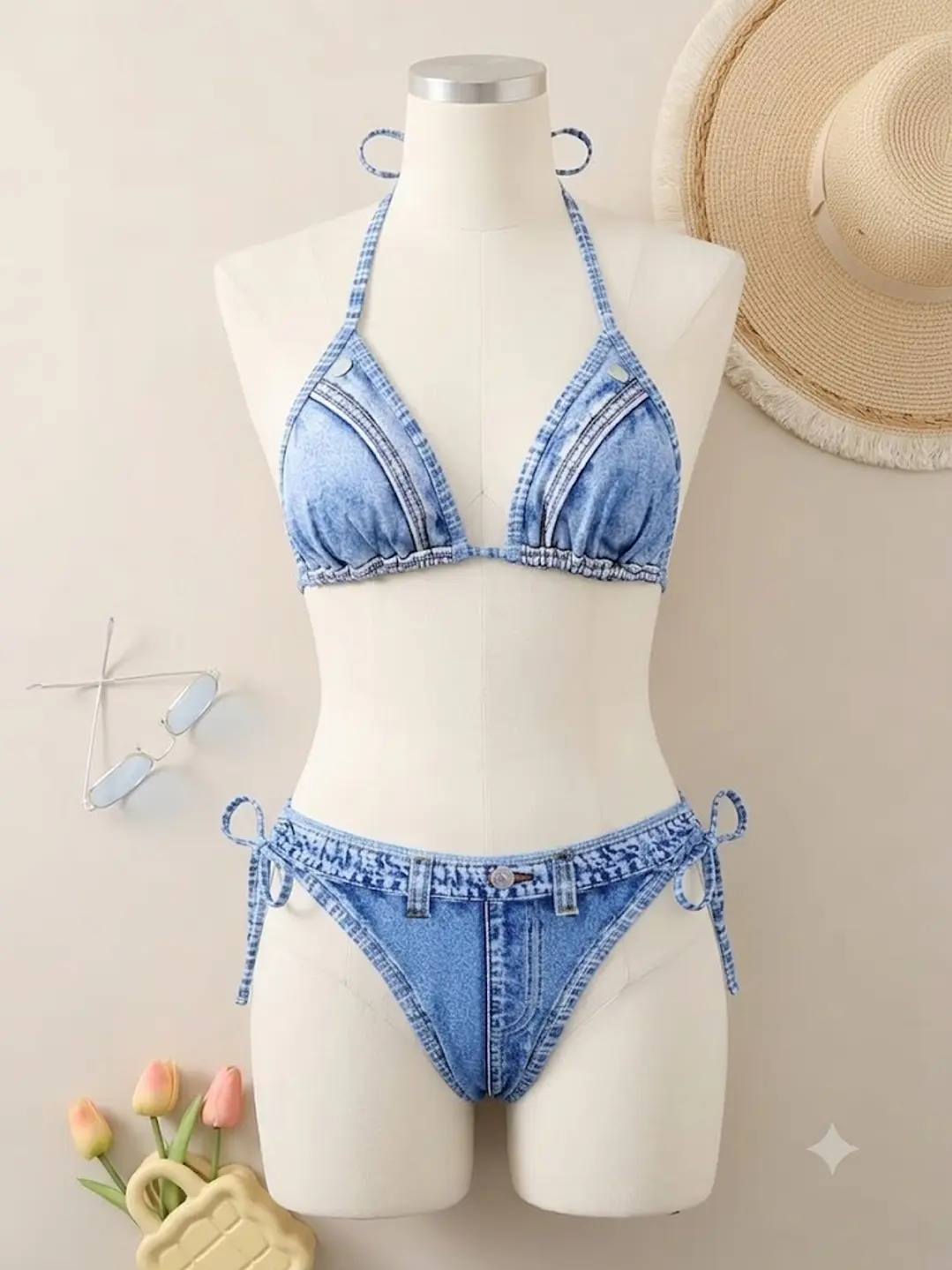  Bikini Denim Azul de Amarre Sexy- gina 1