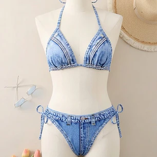  Bikini Denim Azul de Amarre Sexy gina
