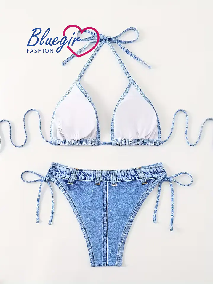  Bikini Denim Azul de Amarre Sexy- gina 3
