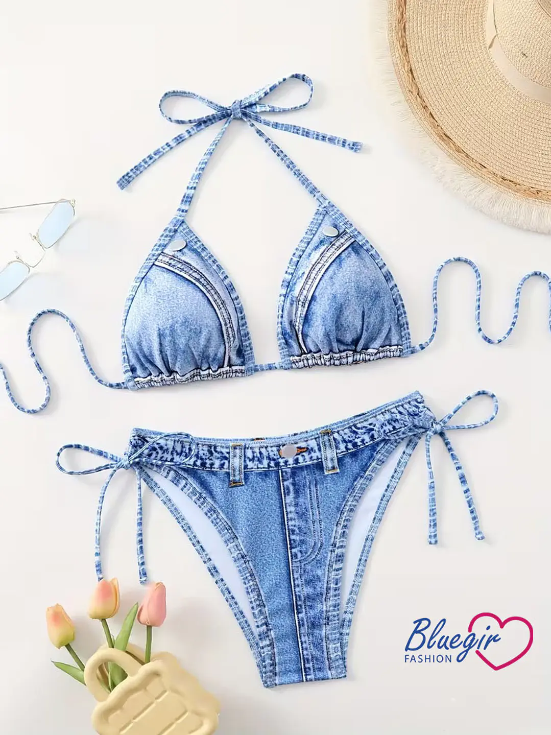  Bikini Denim Azul de Amarre Sexy- gina 4