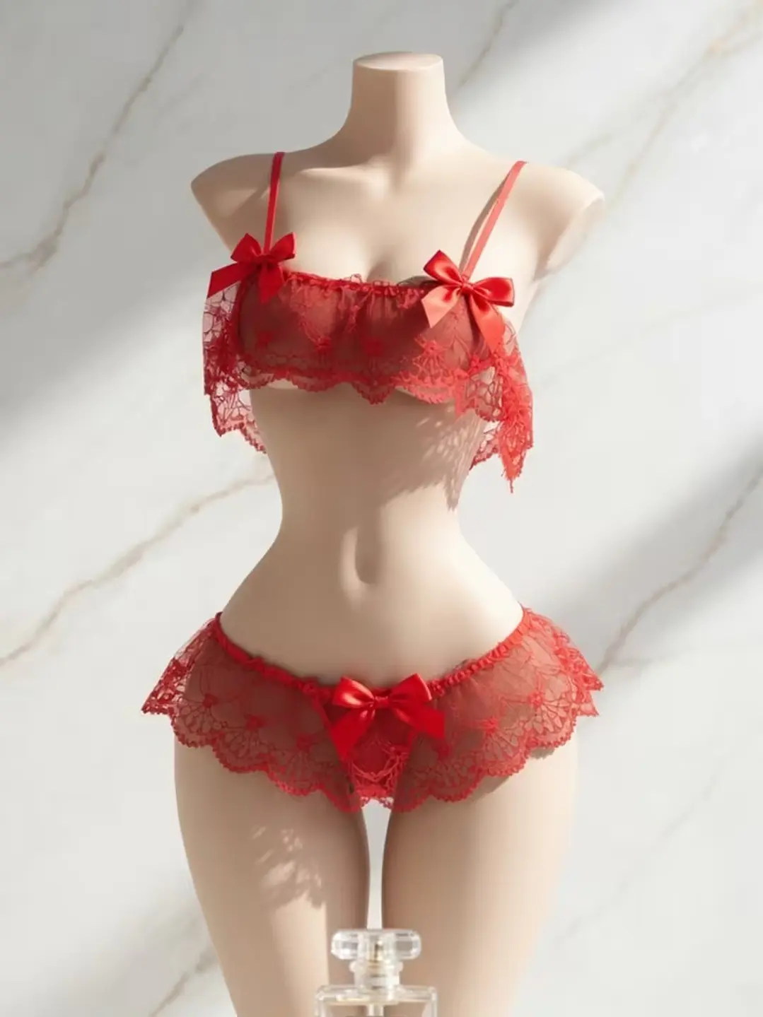  CONJUNTO DE ENCAJE EROTICO CON LAZOS ROJOS LUZMILA 3