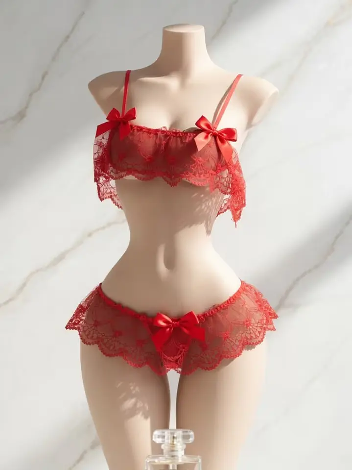  CONJUNTO DE ENCAJE EROTICO CON LAZOS ROJOS LUZMILA 3