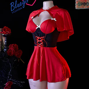 🔥 Disfraz Caperucita Roja Sexy conjunto cosplay Dulce y Atrevida Greta🍎