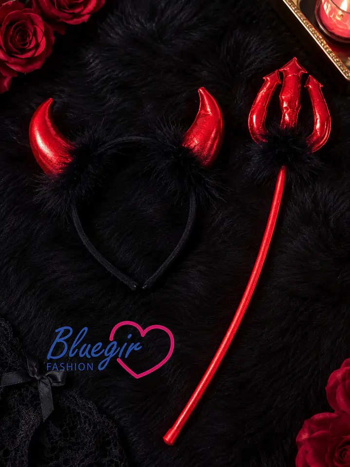 😈DUO DE ACCESORIOS DIABLITA TRIDENTE + DIADEMA 🔱 DEVIL 4