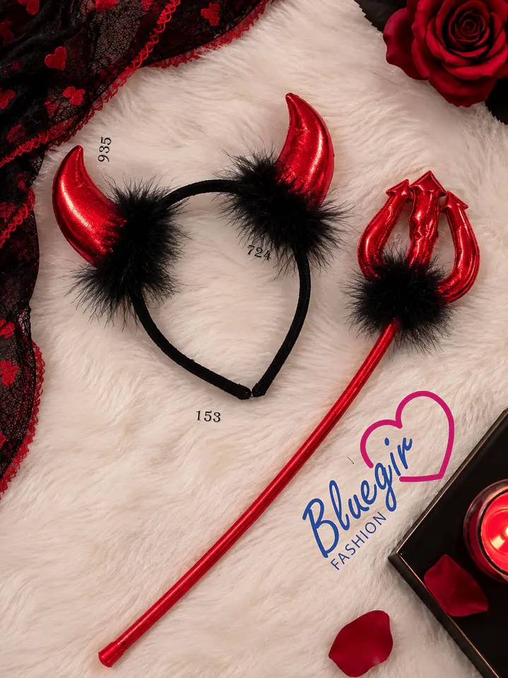 😈DUO DE ACCESORIOS DIABLITA TRIDENTE + DIADEMA 🔱 DEVIL 1