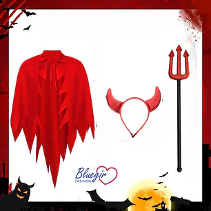 SET DE 3 PIEZAS PARA DIABLA  CAPA + TRIDENTE + DIADEMA DIABLURA WOMAN