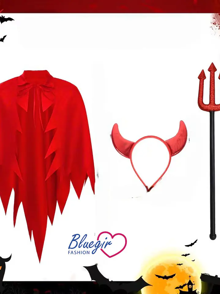 SET DE 3 PIEZAS PARA DIABLA  CAPA + TRIDENTE + DIADEMA DIABLURA WOMAN 1