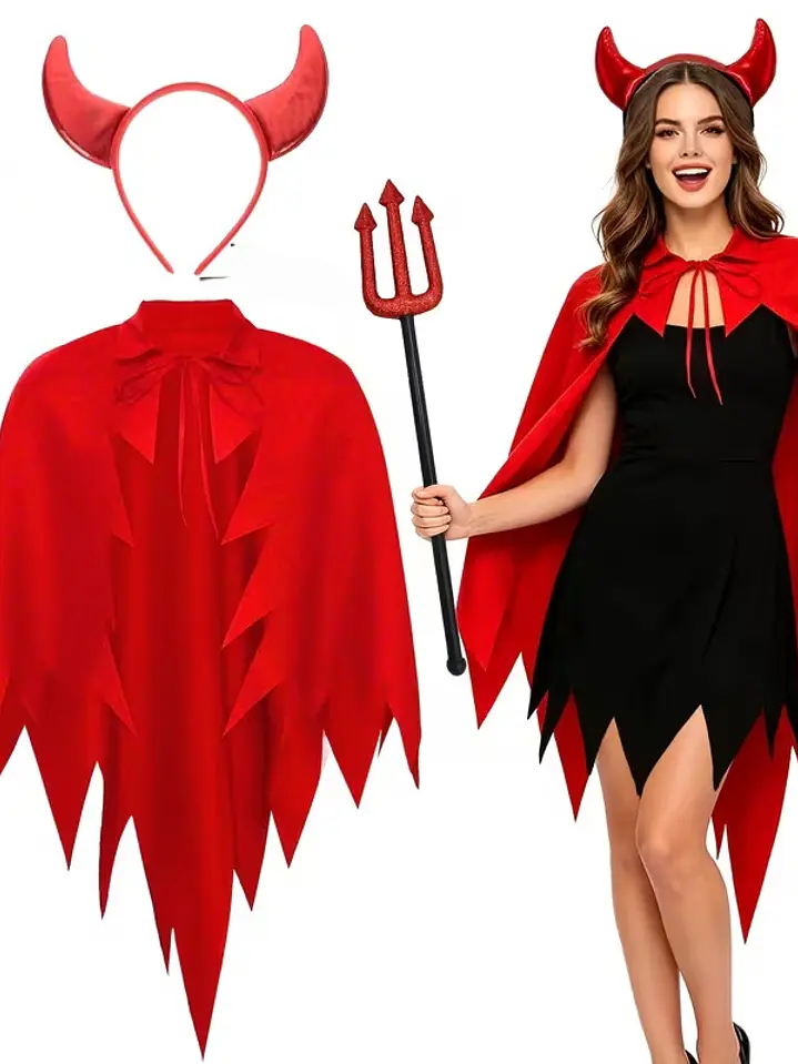 SET DE 3 PIEZAS PARA DIABLA  CAPA + TRIDENTE + DIADEMA DIABLURA WOMAN 5