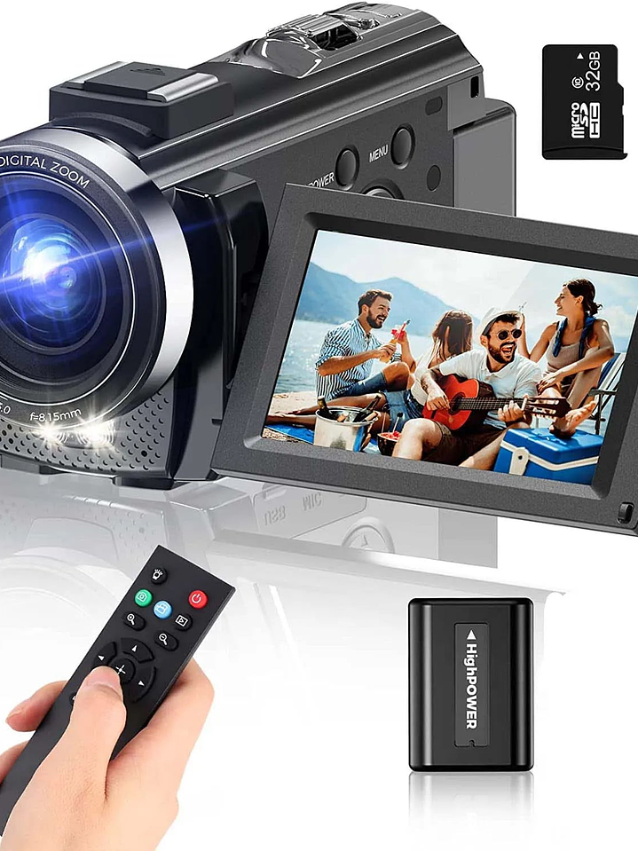 Cámara digital HD con pantalla giratoria y tarjeta de 32 GB, color negro 4