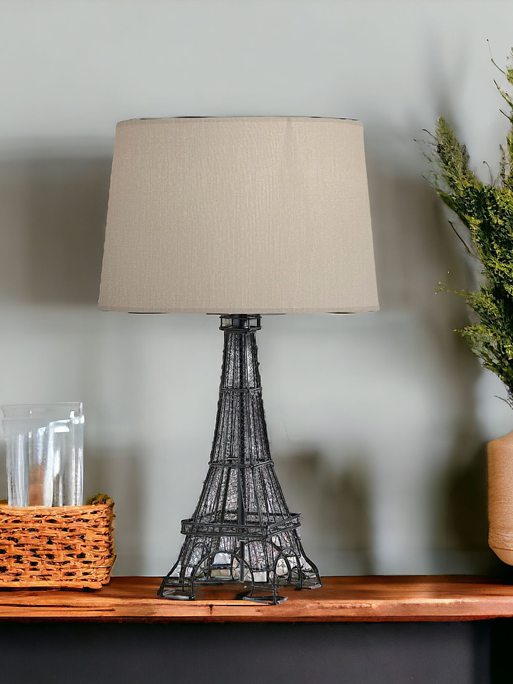 Lámpara de mesa de escritorio París de acrílico negro de 25 pulgadas con pantalla de tambor blanca 1