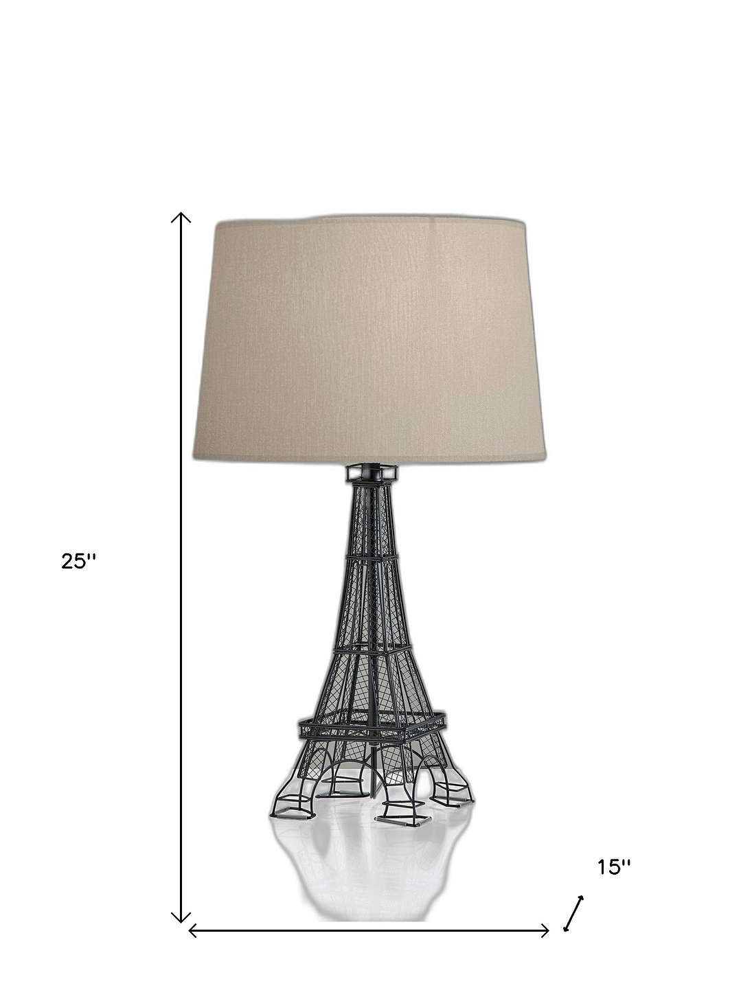 Lámpara de mesa de escritorio París de acrílico negro de 25 pulgadas con pantalla de tambor blanca 8