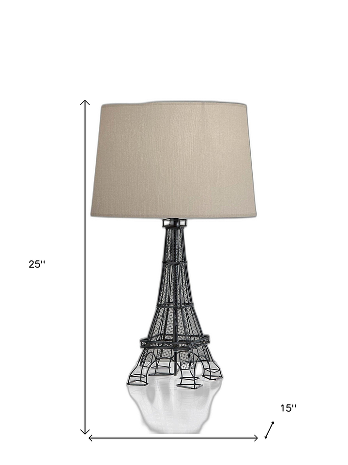 Lámpara de mesa de escritorio París de acrílico negro de 25 pulgadas con pantalla de tambor blanca 8