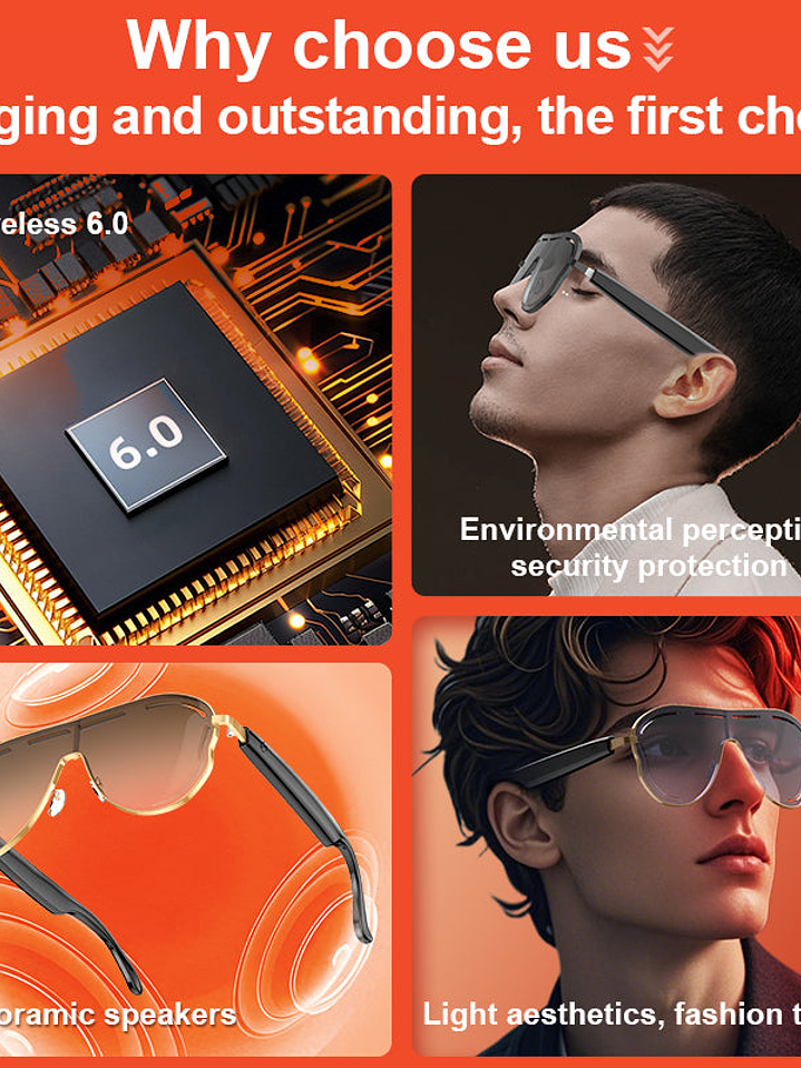 Gafas inteligentes con traducción de IA, compatibles con más de 110 idiomas, con bloqueo de luz azul, grabadora de voz con app, auriculares abiertos y audio Bluetooth. 9