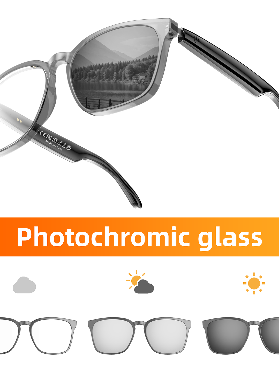 Gafas inteligentes con traducción de IA y Bluetooth para hombres y mujeres, con lentes transparentes que cambian de color en 140 idiomas y altavoz. 5