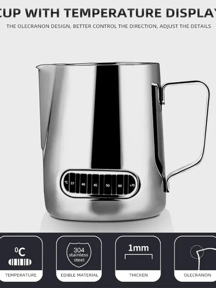 Jarra para espumar leche de acero inoxidable con indicador de temperatura, 350 ml, color plateado 2