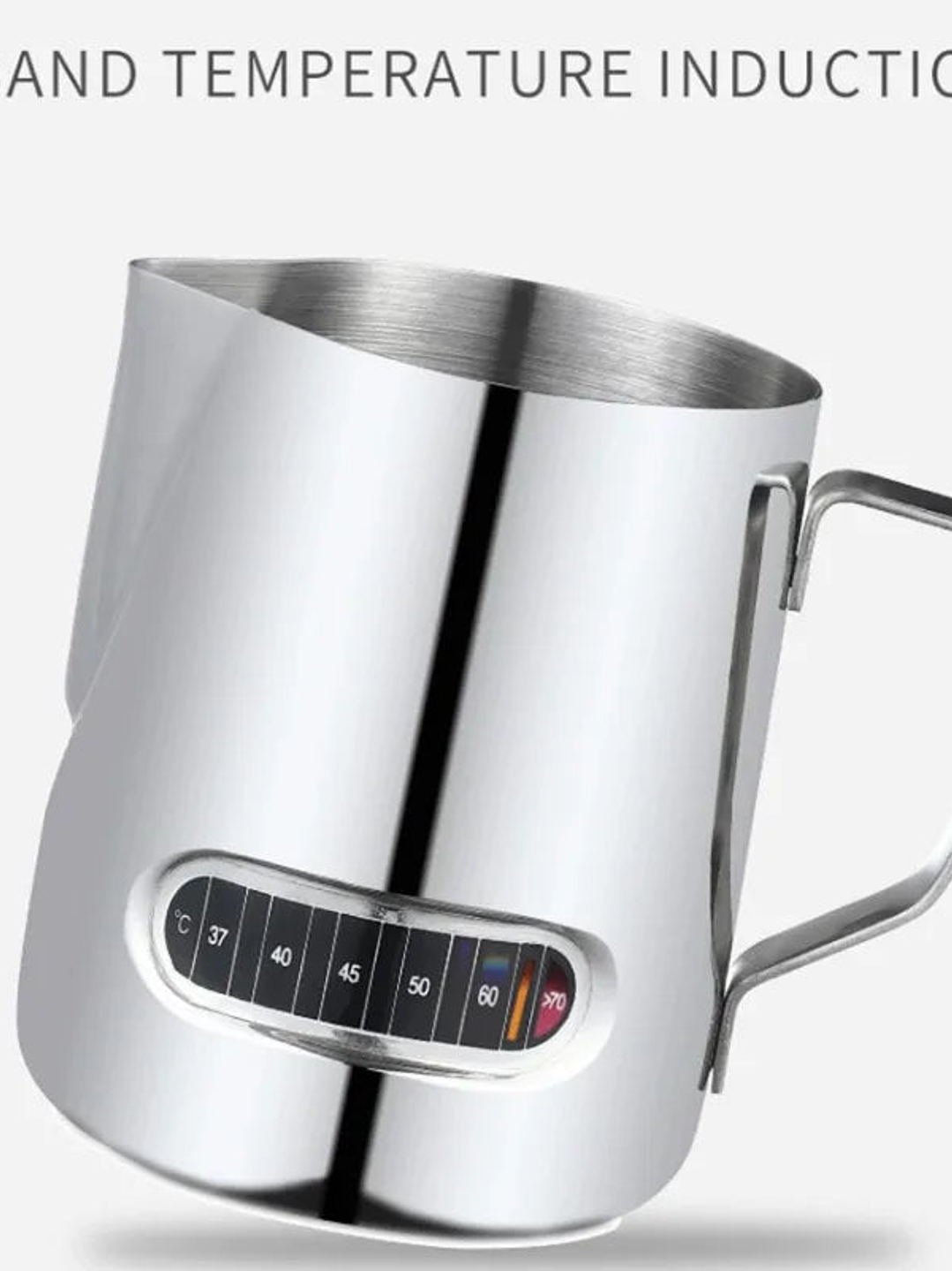 Jarra para espumar leche de acero inoxidable con indicador de temperatura, 350 ml, color plateado 4