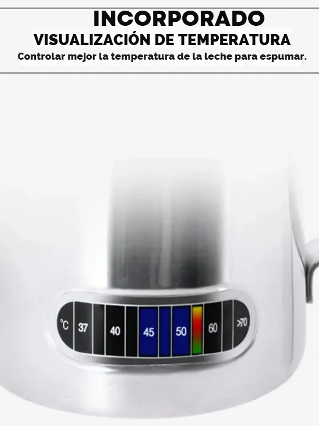 Jarra para espumar leche de acero inoxidable con indicador de temperatura, 350 ml, color plateado 1