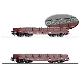  Dos vagones pesados Rmms 3960 de la DR  cargado con balasto, Era IV, epoca HO, Tillig 70071