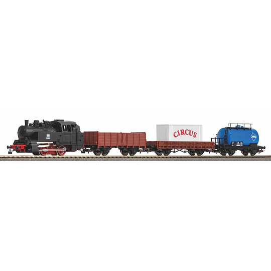 Set de inicio análogo, Locomotora a vapor, DB con vagones de cargo, escala HO, Piko 57113