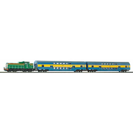 SEt de inicio escala HO Locomotora diesel de PKP con dos vagones de doble Piso, Piko 97934