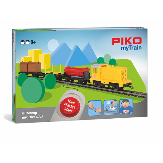 Set de Inicio para niños, locomotora diesel de patio con 3 carros, Piko 57090