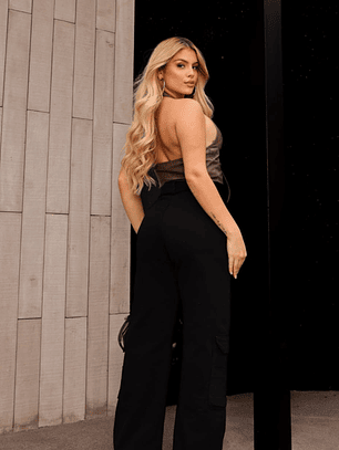 💥 Jeans Cargo Negro Mujer