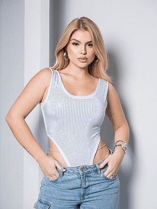 Body Sin Mangas con Imitación de Diamantes y Cadena Lateral imitación 