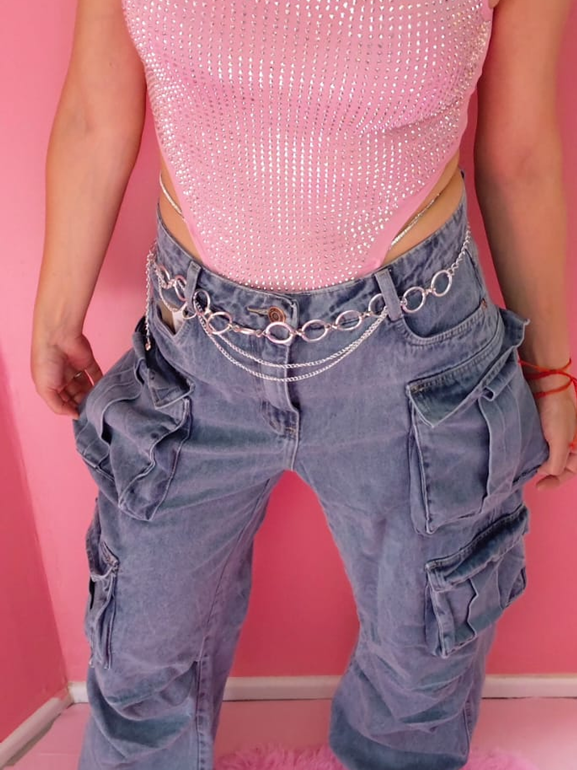 Jeans Cargo celeste con Bolsillos 1