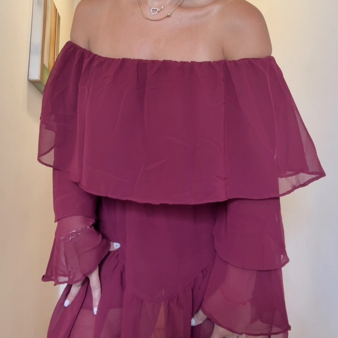 Vestido con short clara vino manga larga  2