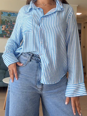 Blusa a Rayas celeste 