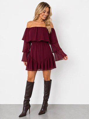 Vestido con short clara vino manga larga 
