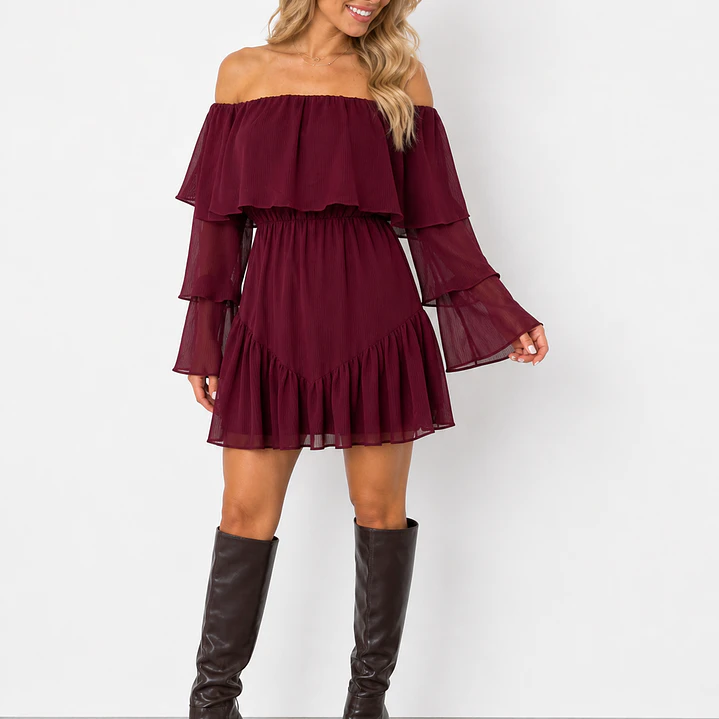 Vestido con short clara vino manga larga  2