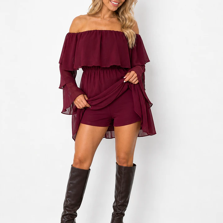 Vestido con short clara vino manga larga  3