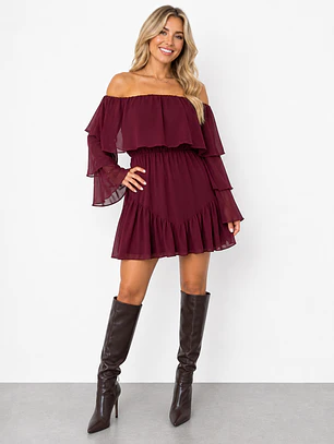 Vestido con short clara vino manga larga 