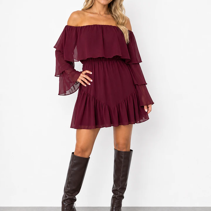 Vestido con short clara vino manga larga  1