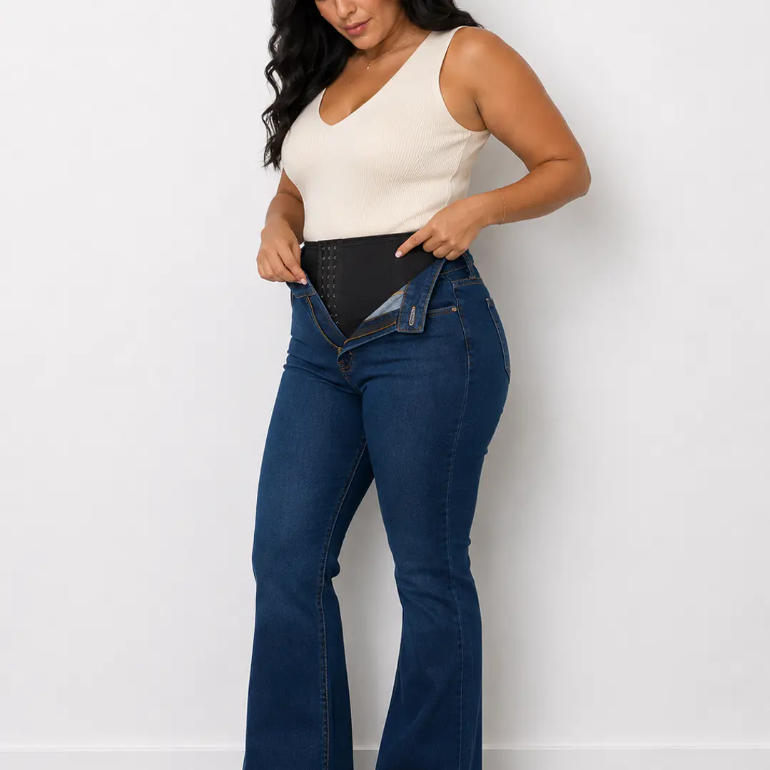 Jeans con faja Matilda azul Flare  2