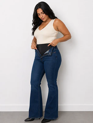 Jeans con faja Matilda azul Flare 